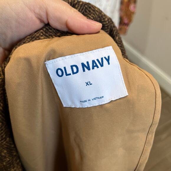 Old Navy Oversized Blazer Herringbone Wool Blend Brown Size XL - Picture 6 of 8